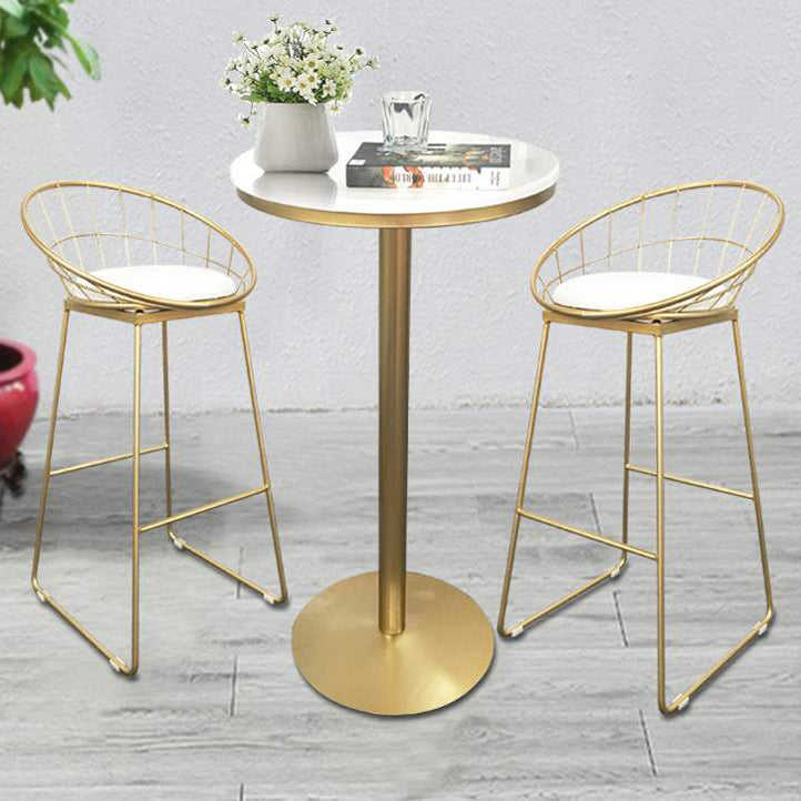 Glam Bar Dining Table Pedestal White Bistro Bar Table with Metal Base