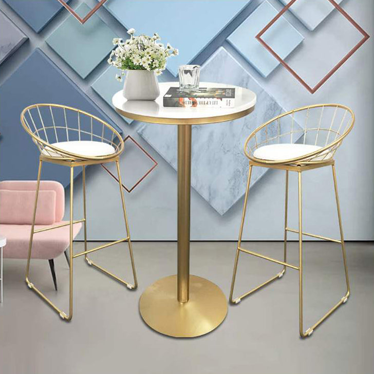 Glam Bar Dining Table Pedestal White Bistro Bar Table with Metal Base