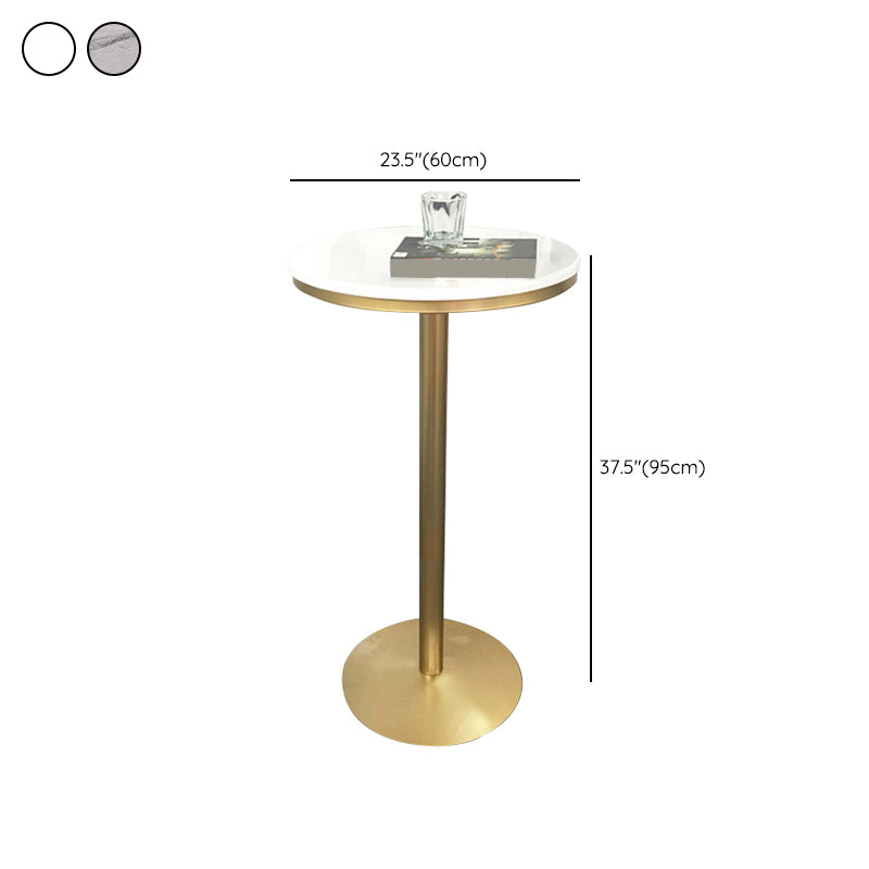 Glam Bar Dining Table Pedestal White Bistro Bar Table with Metal Base