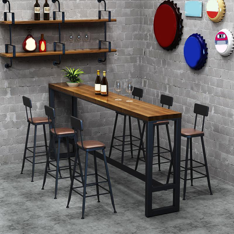 Industrial Solid Wood Bar Table Black and Metal Base Bar Table