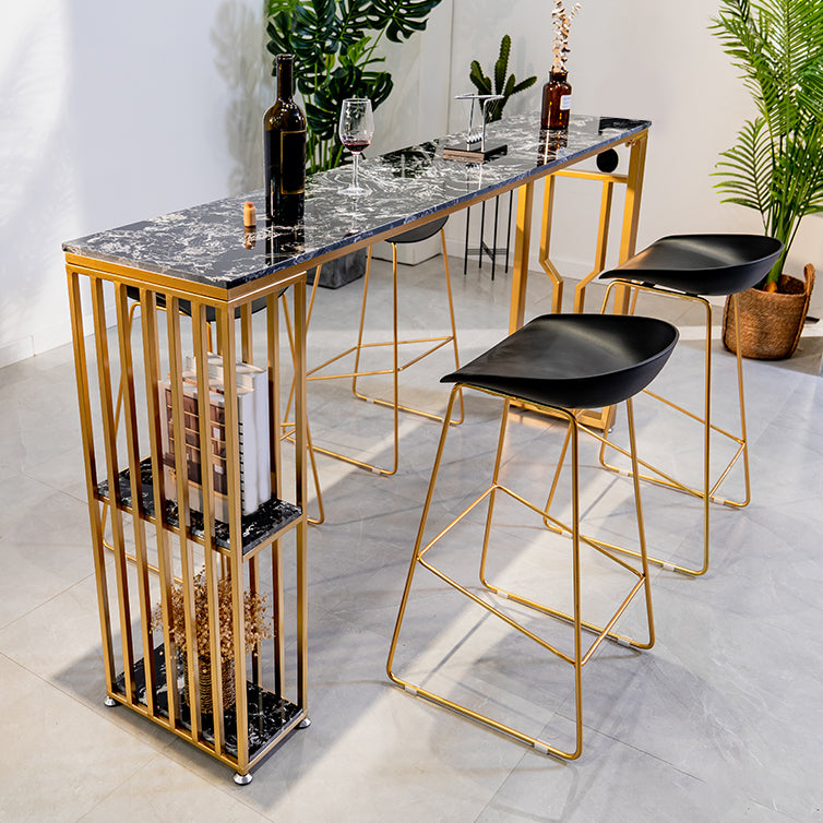 Faux Marble Bistro Table 2-shelf Rectangle Bar Height Cocktail Table with Metal Base