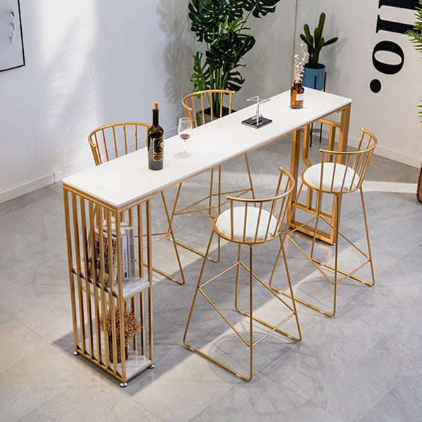 Faux Marble Bistro Table 2-shelf Rectangle Bar Height Cocktail Table with Metal Base