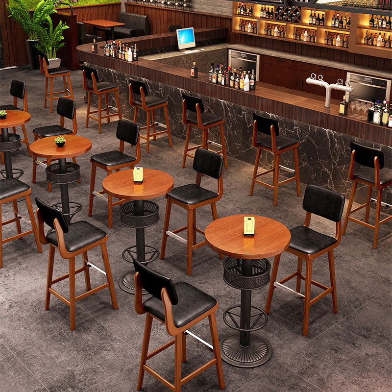 Industrial Brown Wood Bar Table Black and Metal Base Bar Table