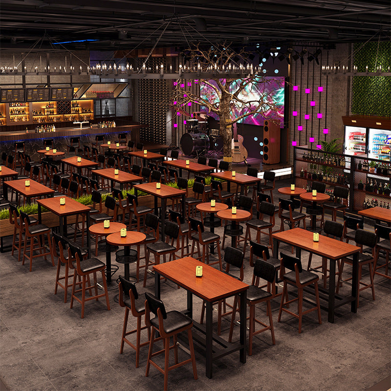 Industrial Brown Wood Bar Table Black and Metal Base Bar Table