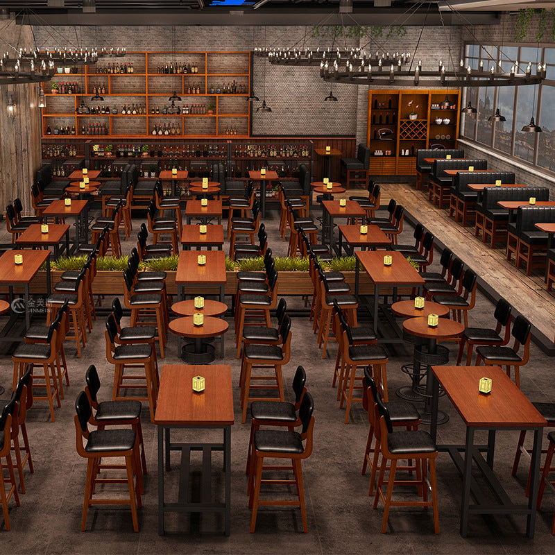 Industrial Brown Wood Bar Table Black and Metal Base Bar Table