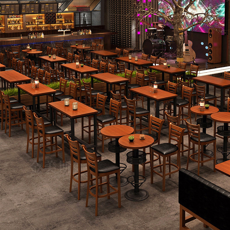 Industrial Brown Wood Bar Table Black and Metal Base Bar Table