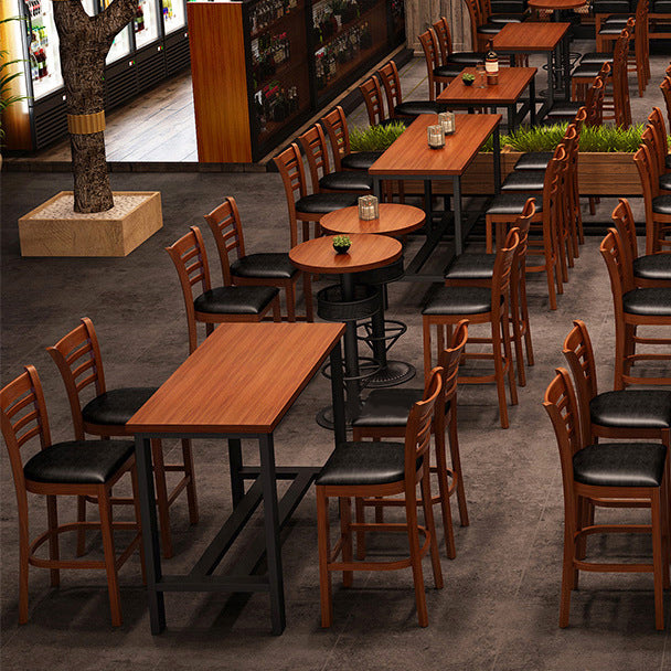 Industrial Brown Wood Bar Table Black and Metal Base Bar Table