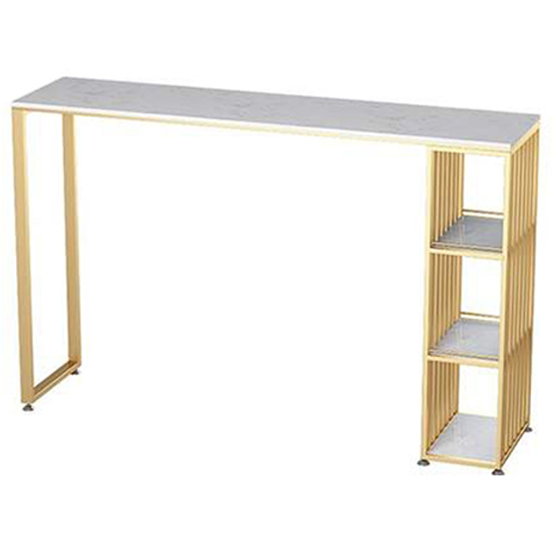 Glam Rectangle Pub Table 3-shelf Faux Marble Bar Height Table with Metal Base