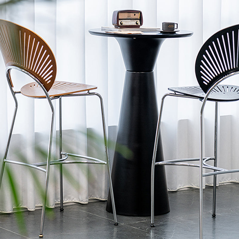Contemporary Round Bar Height Table Metal Base Bar Table in Black and White