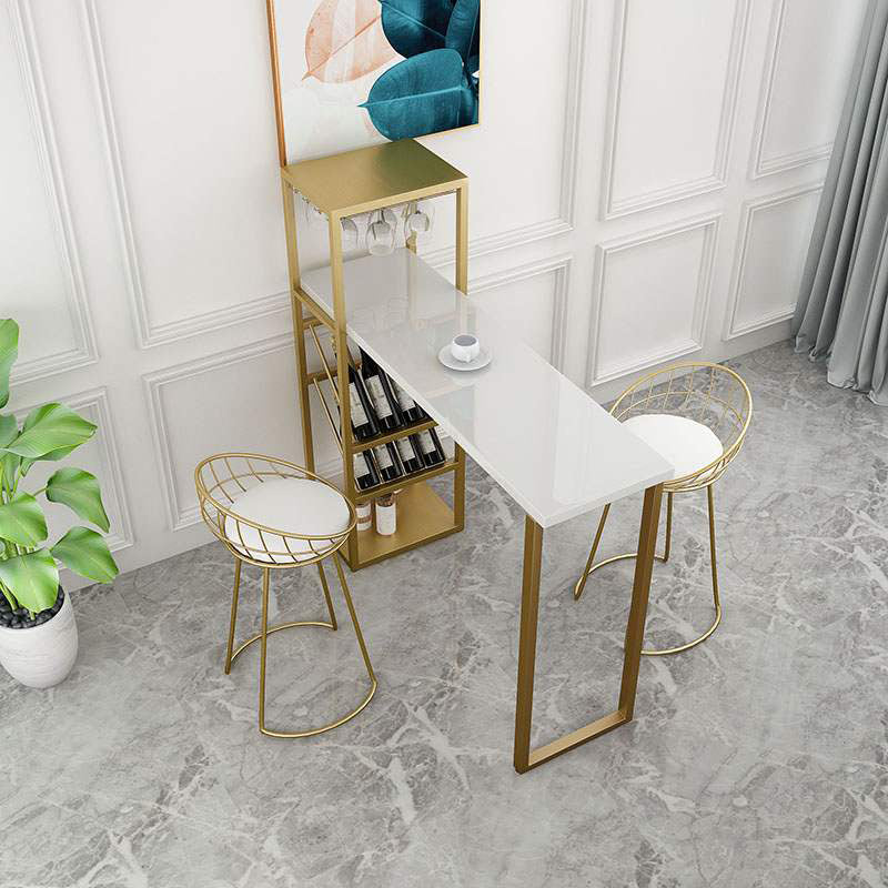 White Wooden Bistro Table Glam Rectangle Bar Height Pub Table with Shelves