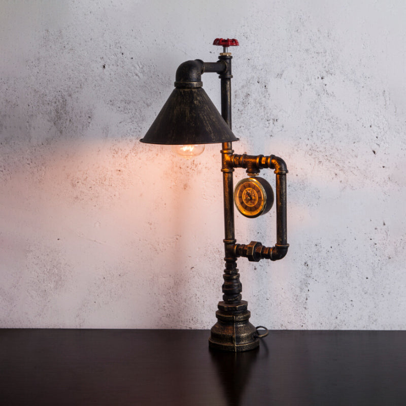 1 Glühbirne konische Tischbeleuchtung mit Uhr Deco Steampunk Messing Schmiedeeisen stehende Tischlicht