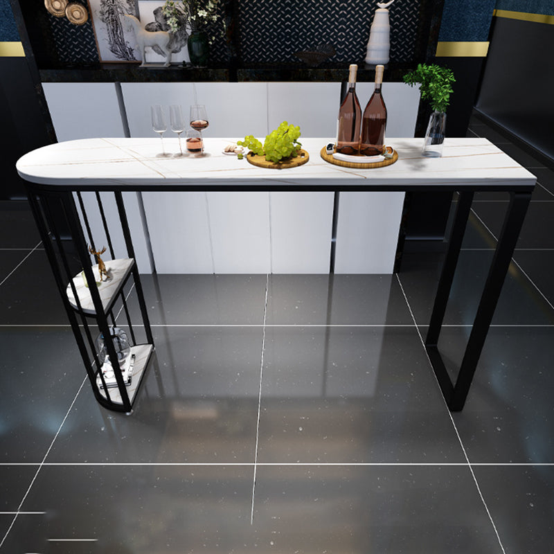 Dining Table Modern White Sintered Stone Bar Table with Storage Shelve