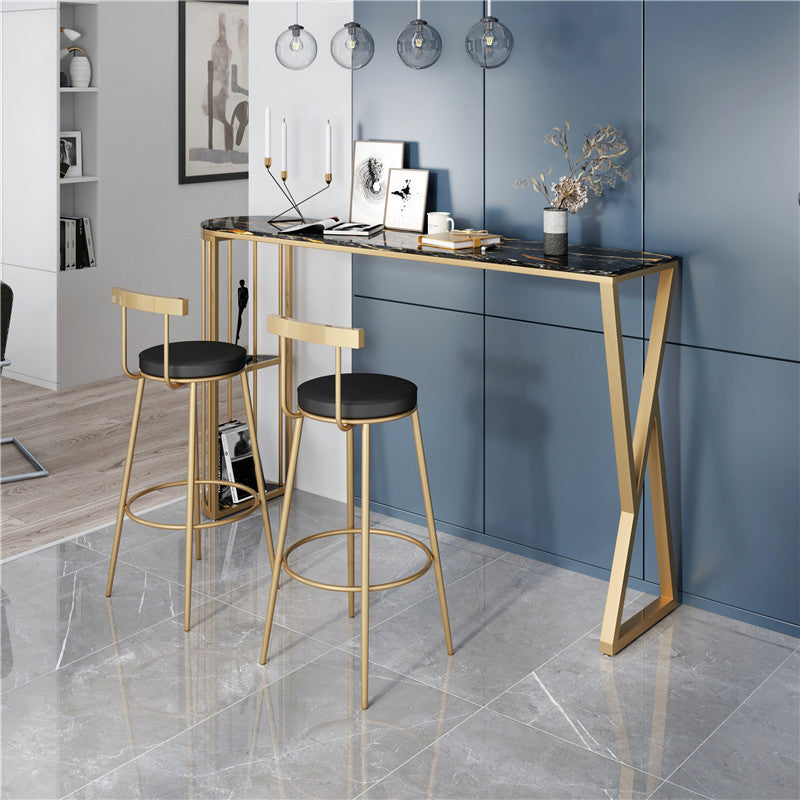 Modern Sintered Stone Bar Table Gold and Metal Base Bar Table