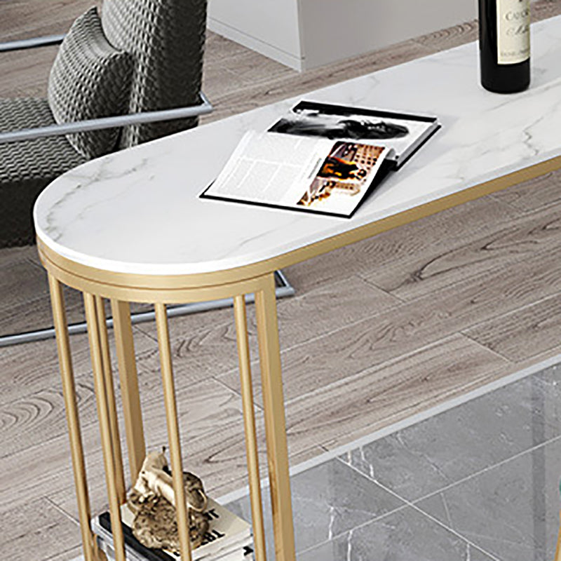 Modern Sintered Stone Bar Table Gold and Metal Base Bar Table