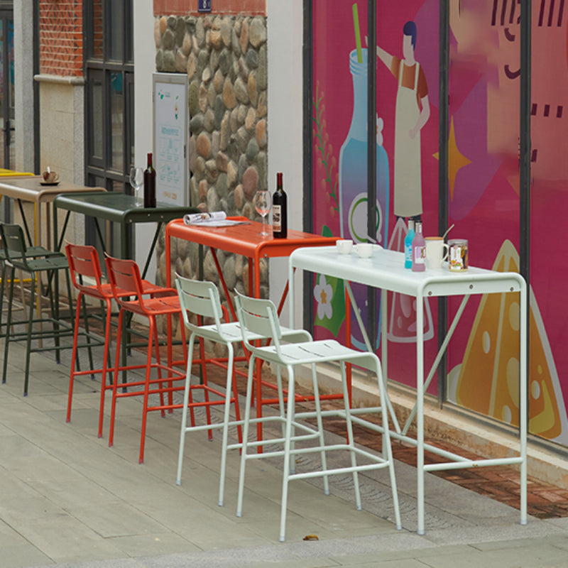 Rectangle Outdoor Bar Dining Table Metal Bar Table with Trestle Base