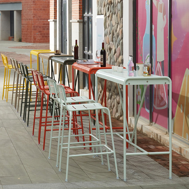 Rectangle Outdoor Bar Dining Table Metal Bar Table with Trestle Base