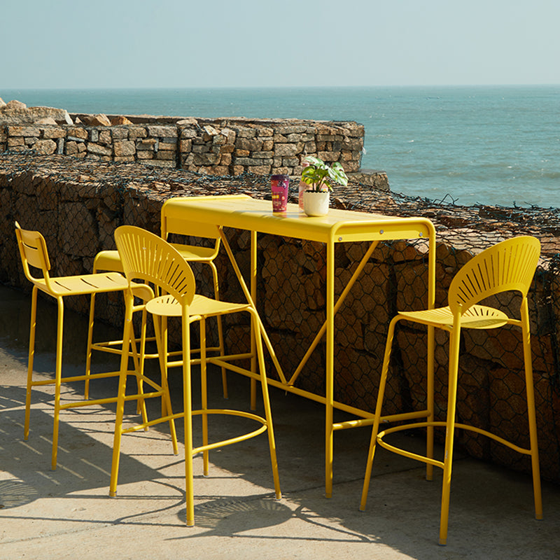 Rectangle Outdoor Bar Dining Table Metal Bar Table with Trestle Base