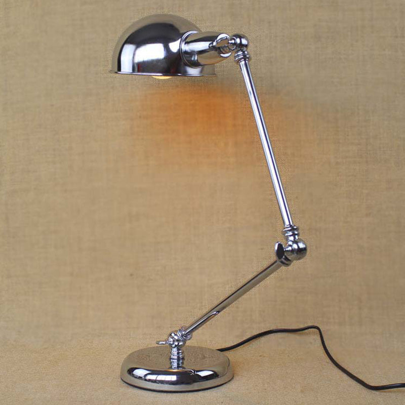 1 Light Swing Arm Desk Lighting with Dome Shade Industrial Brass/Chrome Metal Reading Lamp