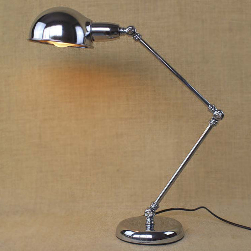 1 Light Swing Arm Desk Lighting with Dome Shade Industrial Brass/Chrome Metal Reading Lamp