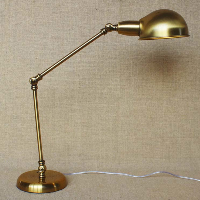 1 Light Swing Arm Desk Lighting with Dome Shade Industrial Brass/Chrome Metal Reading Lamp