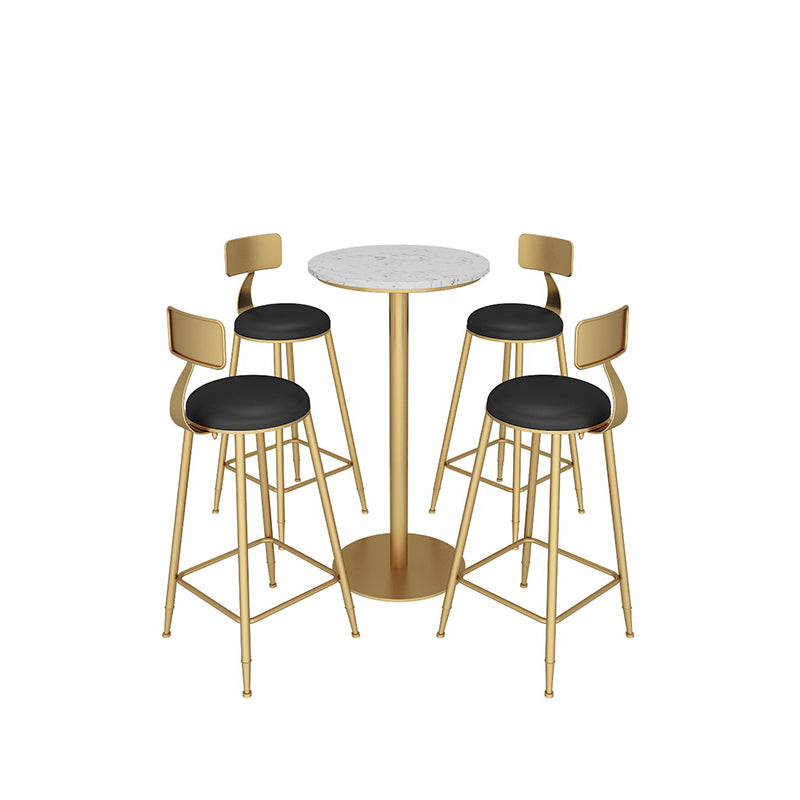 Faux Marble Bar Dining Table Bar Wine Table with Metal Pedestal Base