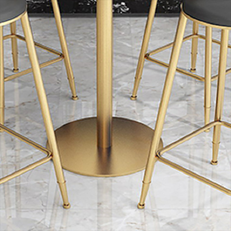 Faux Marble Bar Dining Table Bar Wine Table with Metal Pedestal Base