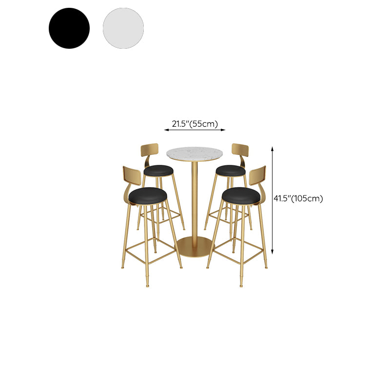 Faux Marble Bar Dining Table Bar Wine Table with Metal Pedestal Base