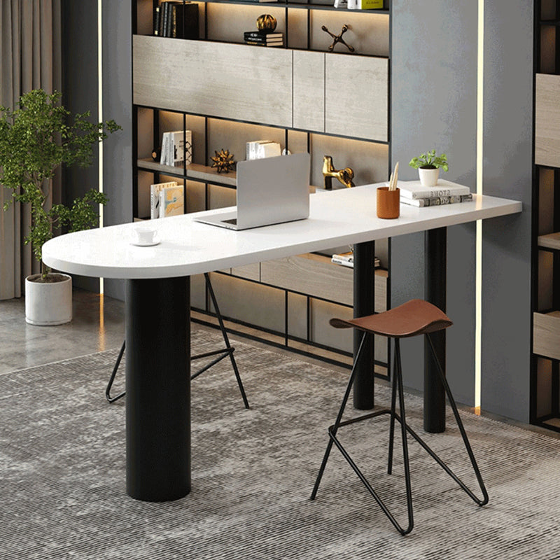 White Solid Wood Top Bar Height Table Industrial Style Metal Legs Bar Table