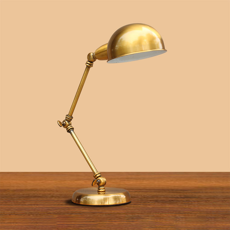 1 Head Desk Light with Dome Shade Vintage Loft Metallic Adjustable Desk Lamp in Gold for Bedroom