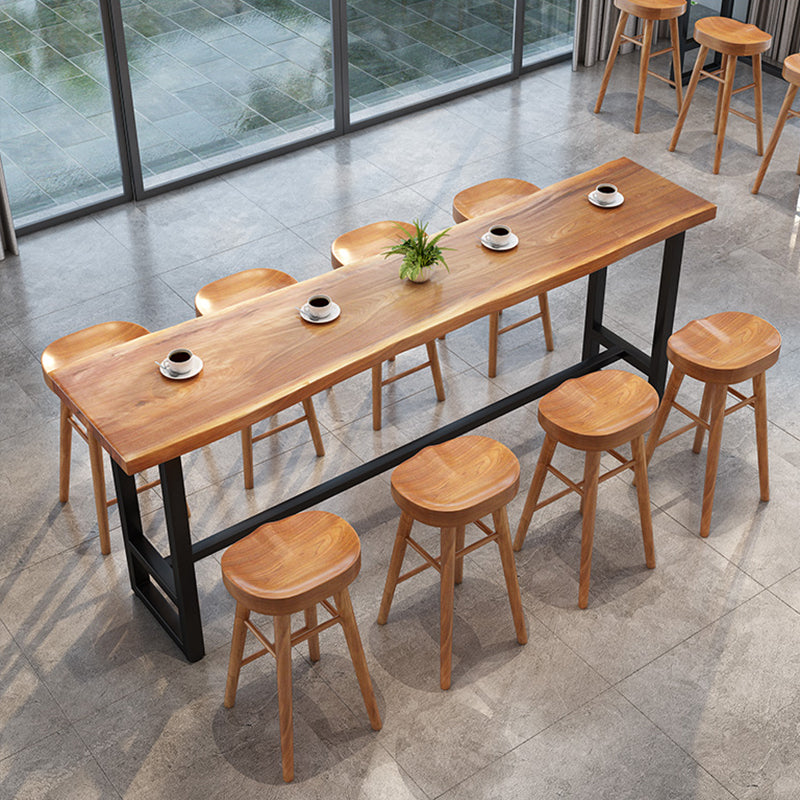 Rectangle Solid Wood Bar Table Trestle Base Dining Table for Kitchen Living Room