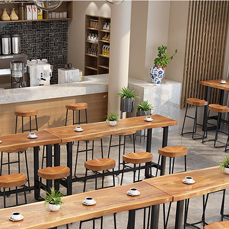 Rectangle Solid Wood Bar Table Trestle Base Dining Table for Kitchen Living Room