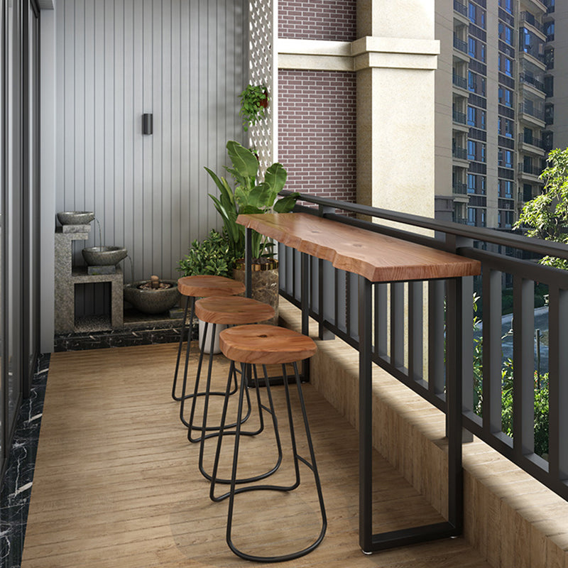 Modern Bar Table Black Iron Solid Wood Pub Table with Double Pedestal for Patio