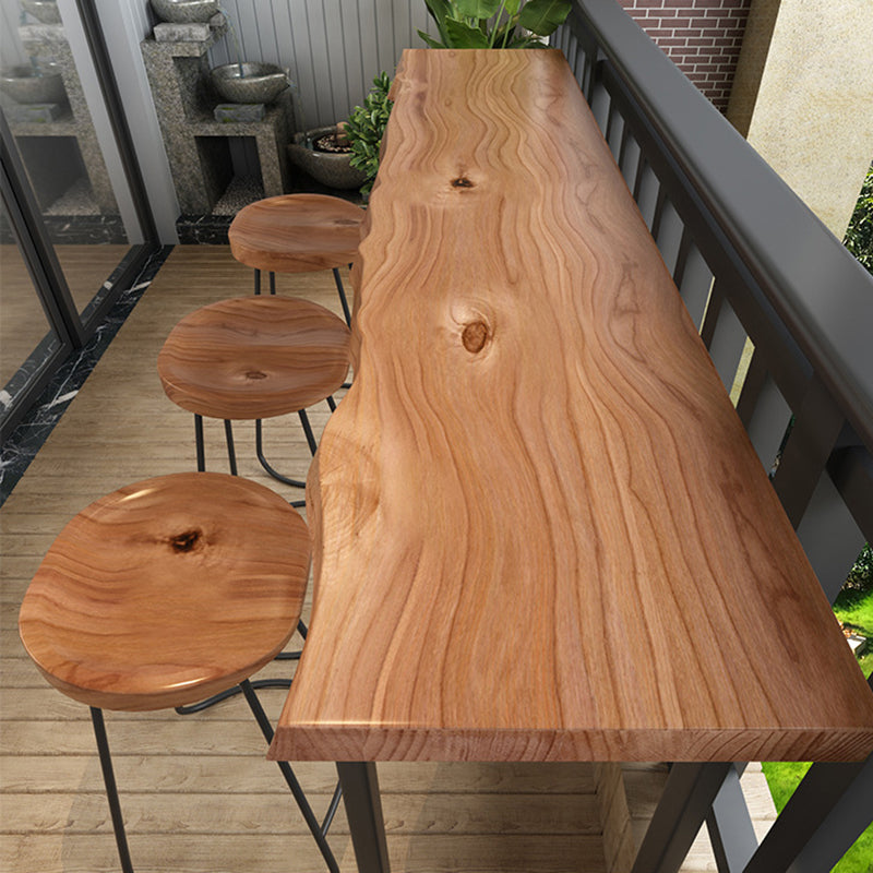 Modern Bar Table Black Iron Solid Wood Pub Table with Double Pedestal for Patio