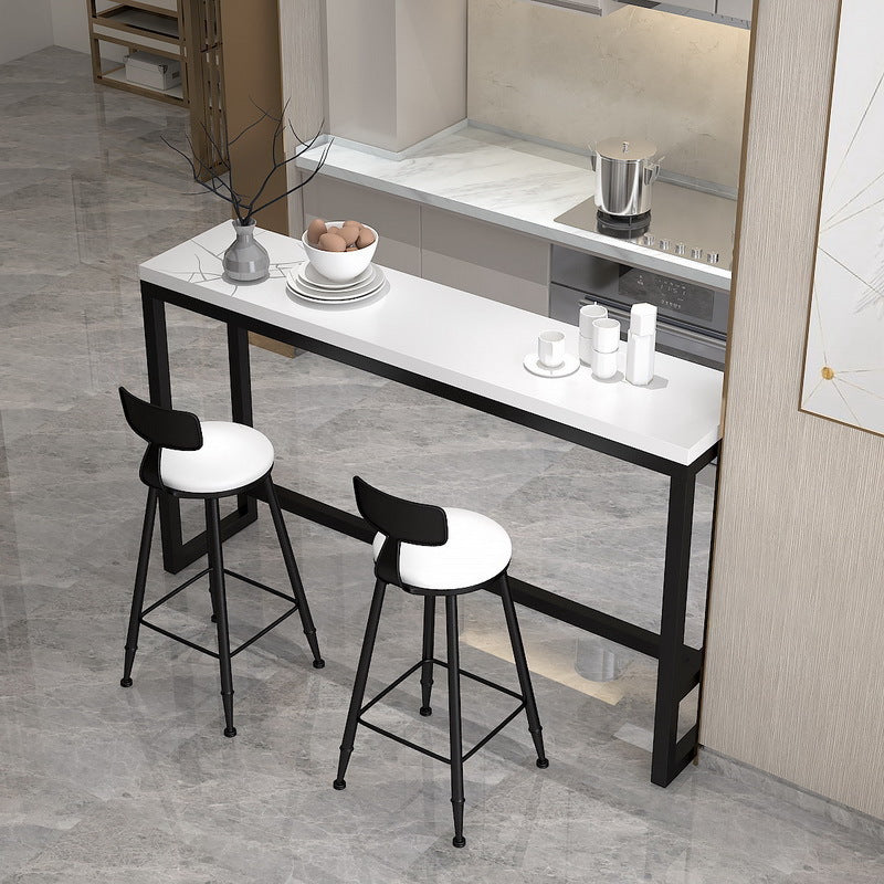 White Solid Wood Bar Table Trestle Base Dining Table for Kitchen Living Room