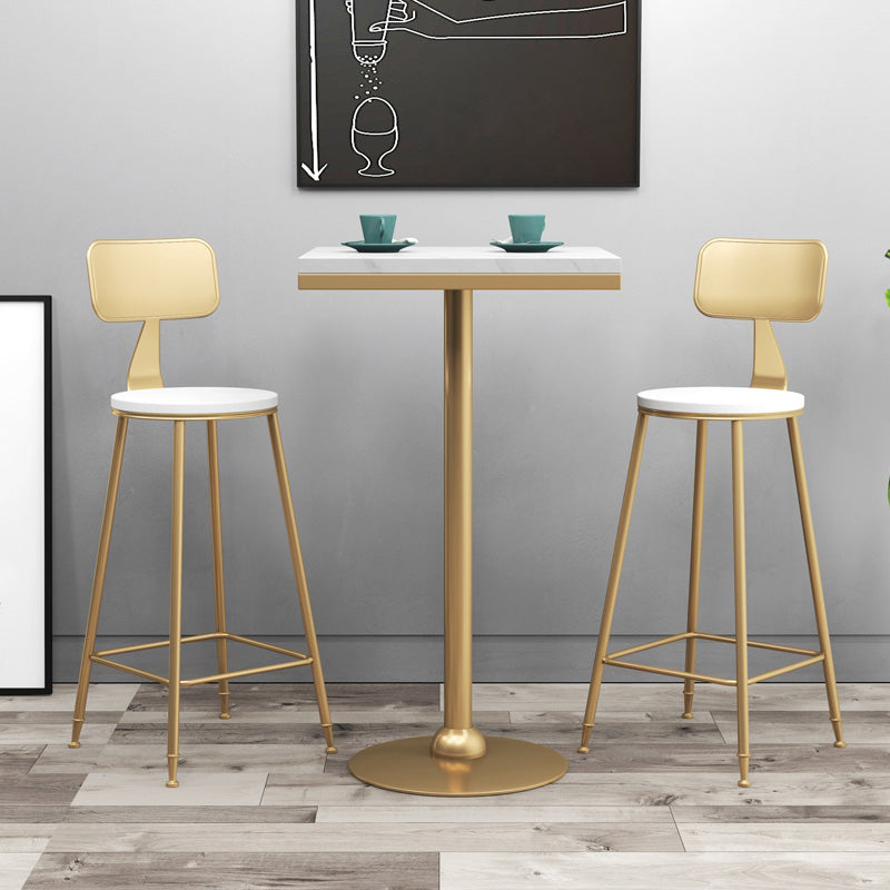 Gold Base Bar Table White Stone Fixed Pub Height Dining Table