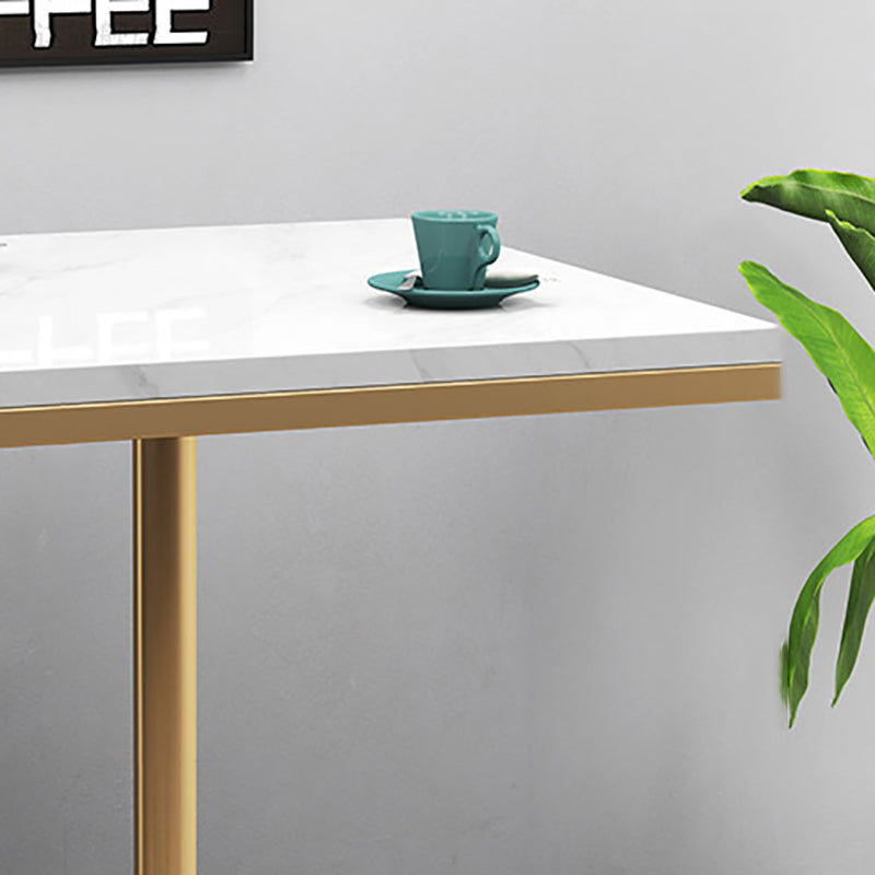 Gold Base Bar Table White Stone Fixed Pub Height Dining Table