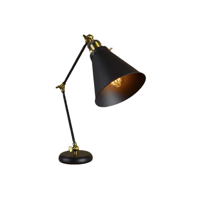 Industrial Stylish Conical Reading Light 1 Light Metallic Flexible Desk Lamp in Black for Study Room
