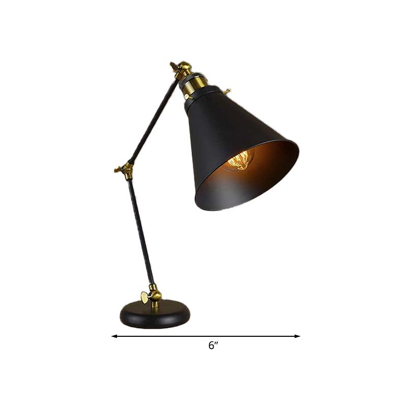 Industrial Stylish Conical Reading Light 1 Light Metallic Flexible Desk Lamp in Black for Study Room