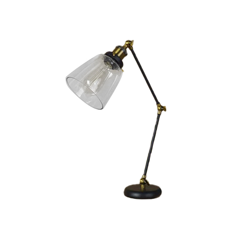 Zwart één lichte bureau verlichting industrieel helder glazen taps toelopende leeslamp met zwenkarm