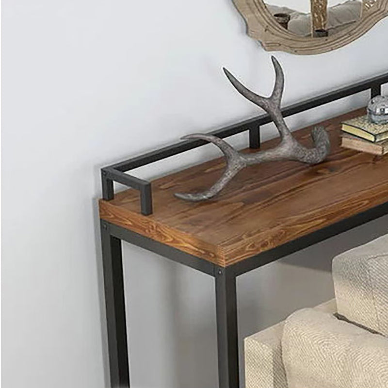 Modern 41.3"H Bar Table Black Iron Solid Wood Pub Table for Living Room