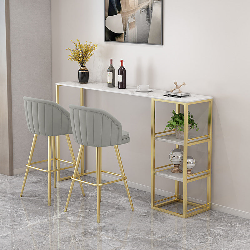 Rectangle Sintered Stone Bar Table Modern Dining Table with Storage Shelves