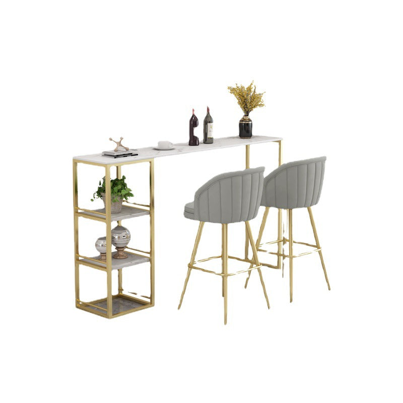 Rectangle Sintered Stone Bar Table Modern Dining Table with Storage Shelves