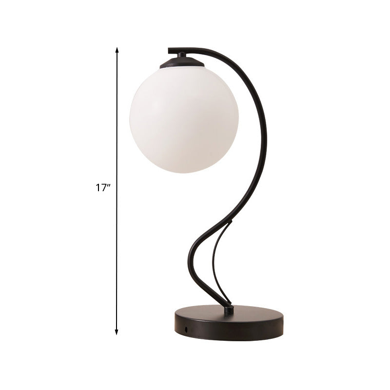 Modern Globe Shade Task Lighting 1 Bulb Frosted Glass Reading Lamp in Black with Base