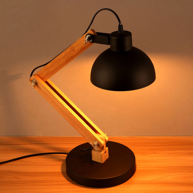 Domed Study Room Reading Light Loft Style Metal 1 Light Black/White Adjustable Desk Lamp with Wood Arm