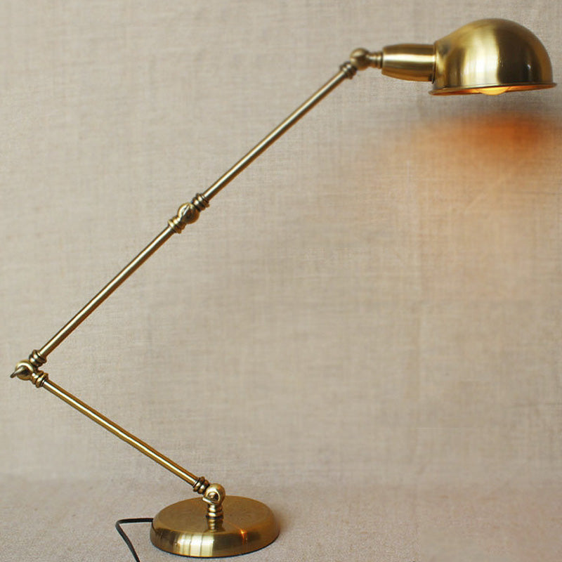 Swing Arm Bedroom Task Lighting with Dome Shade Retro Stylish Metal 1 Light Black/Brass Desk Light
