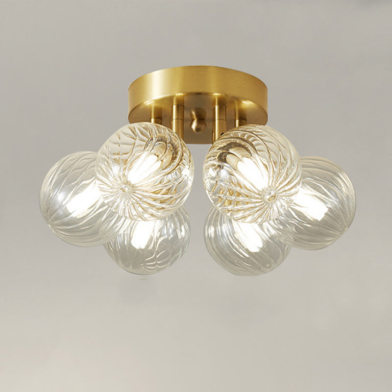 Sphere Shape Flush Mount Modern Style Glass 3/4/5/6 Lights Flush Ceiling Light in Gold