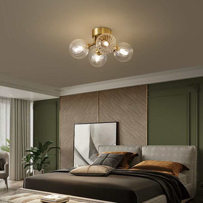 Sphere Shape Flush Mount Modern Style Glass 3/4/5/6 Lights Flush Ceiling Light in Gold