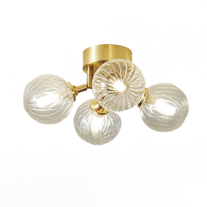 Sphere Shape Flush Mount Modern Style Glass 3/4/5/6 Lights Flush Ceiling Light in Gold