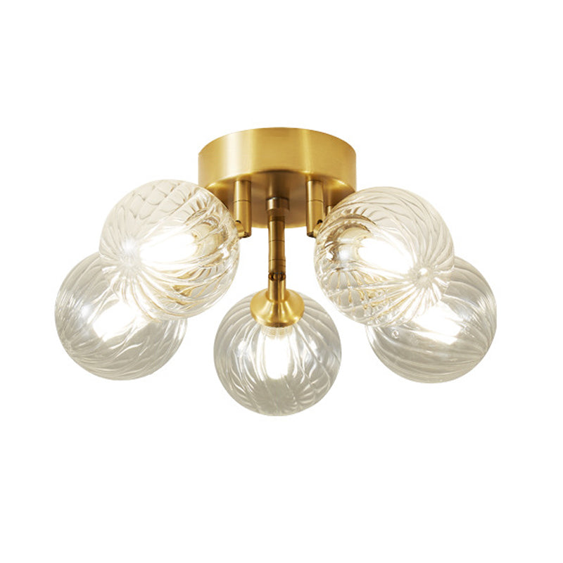 Sphere Shape Flush Mount Modern Style Glass 3/4/5/6 Lights Flush Ceiling Light in Gold