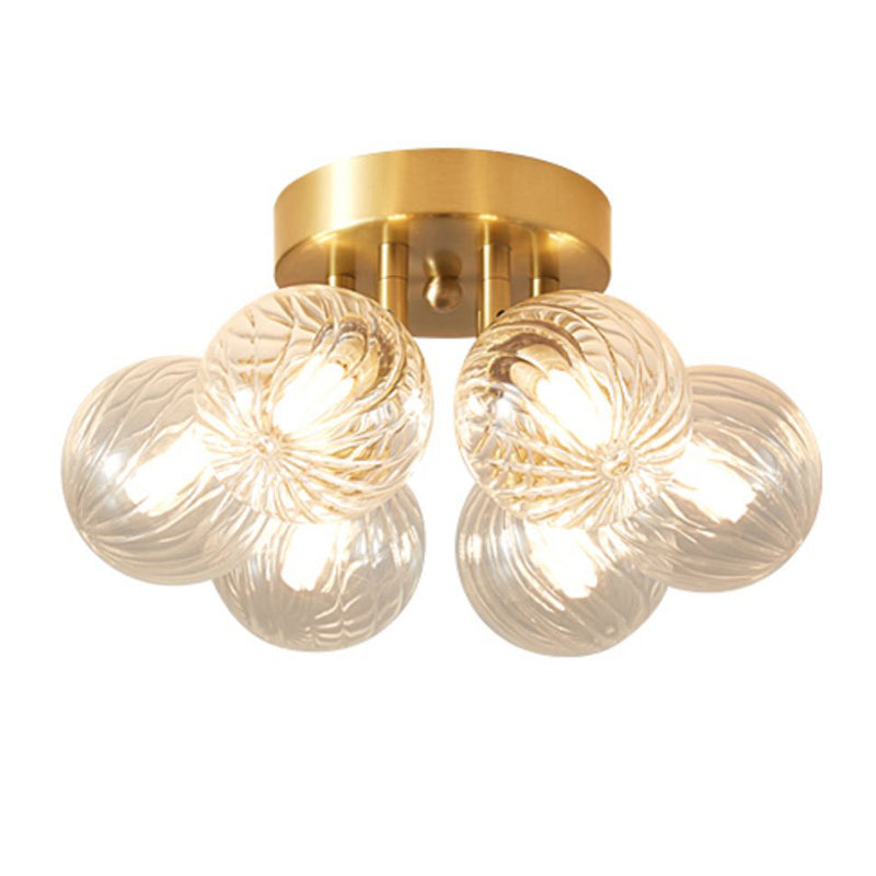 Sphere Shape Flush Mount Modern Style Glass 3/4/5/6 Lights Flush Ceiling Light in Gold